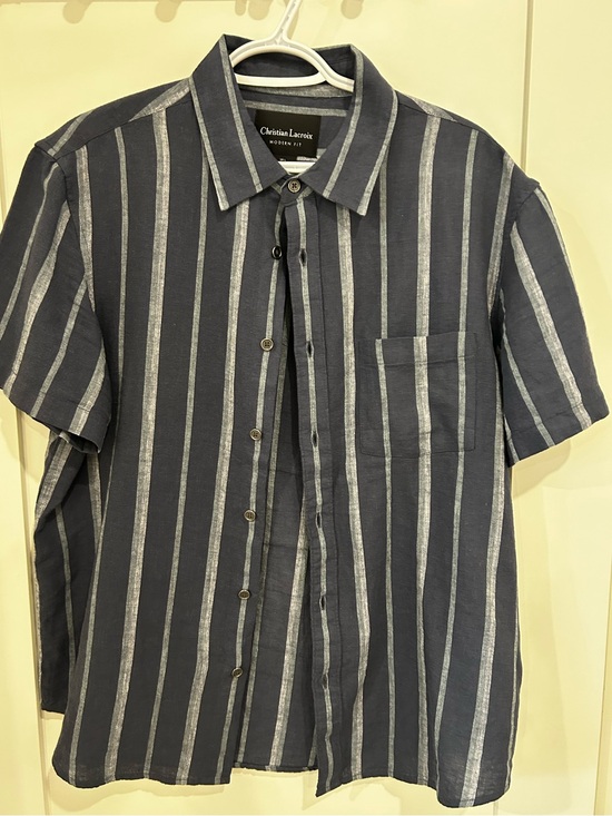 Christian Lacroix Other - Christian Lacroix Men’s Navy & White Striped Short-Sleeve linen blend Shirt